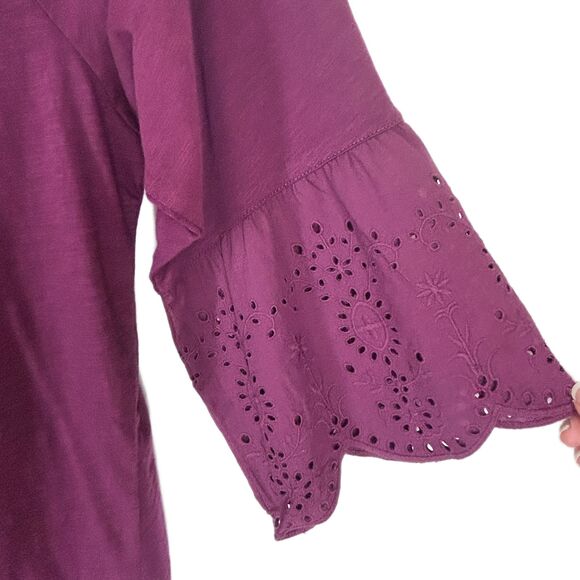 Purple Boho Knit Top Plus Size 3X Eyelet Sleeve Embroidered by Sonoma - Picture 4 of 9